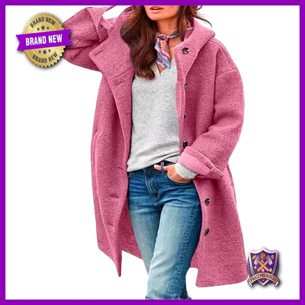 Winter Wool Pea Coat Hooded Trench Casual Oversized Chic Long Coat Jacket